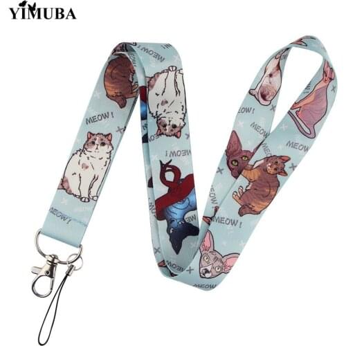 YIMUBA Little Animal Cat Lovers Lanyards Keychain Cartoon Ribbon Neck Key Straps Name Badge Holder Anti-lost Keyring Decoration
