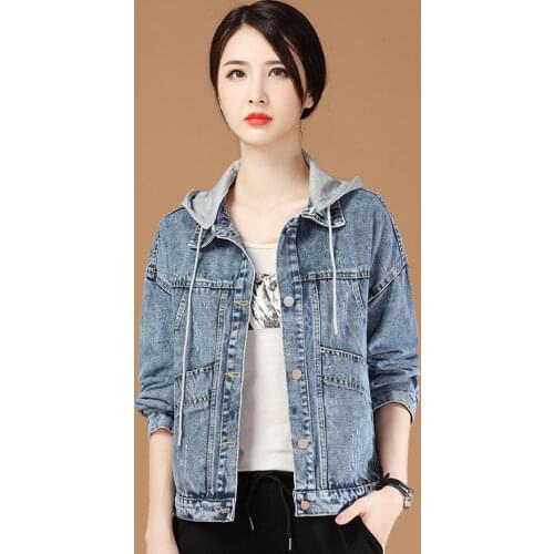 Casual Hooded Denim Short Jacket Womens Loose Korean 2021 Spring Autumn New Fashion Trendy Jackets Top Lady Denim Coat e201
