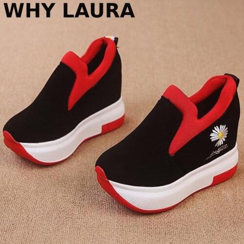 Womens heels casual platform sneakers black red women breathable height increase running shoes wedges loafer sneakers