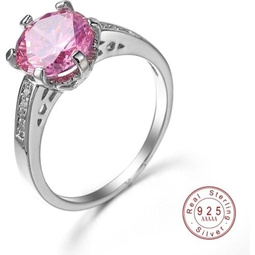 Pretty Fashion Classic Cut Tourmaline Pink Cubic Zirconia Jewelry White Gold Color Ring For Women Wedding Party Bague Bijoux