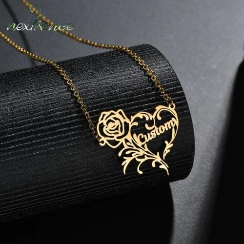 Nextvance Rose Customied Necklace Stainless Steel Personalized Name Gold Choker Pendant For Woman Lover Anniversary Jewelry Gift