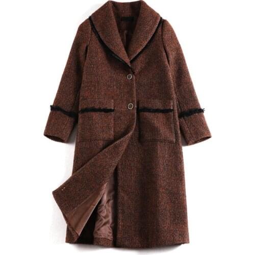 2019 Autumn Winter Woolen Coat Women Plus size XL-5XL Single-breasted Windbreaker Female Long Outerwear Casual Top Jackets G661