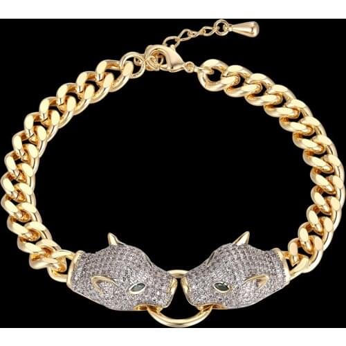 Zlxgirl copper jewelry luxury brand leopard shape animal bracelet for mens anniversary jewelry fine zircon gold bracelet