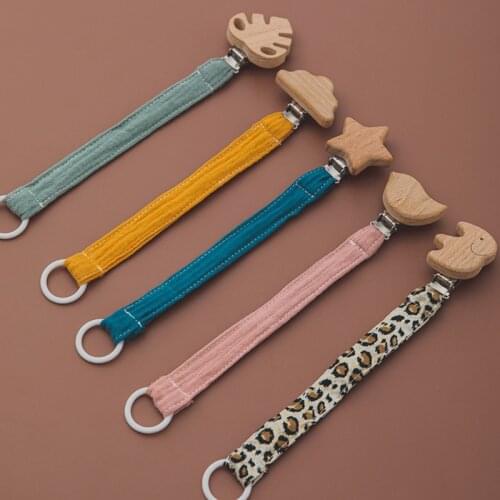 1pc Baby Cotton Pacifier Chains Beech Wood Pacifier Clip Cartoon Animal Infant Teething Toys Holder For Nipples Baby Teethers