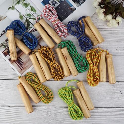 1pc Outdoor Sports Goods Wooden Handle Plastic Rope Skipping Wooden Handle Rope Skipping Sports Rope Skipping