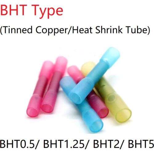 5pc BHT0.5 BHT1.25 BHT2 BHT5 Heat Shrink Butt Connectors Solder Seal Wire Connectors Terminals Automotive Insulated Waterproof