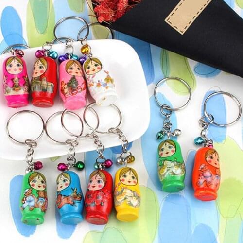 12Pcs/Set Wooden Girl Pattern Russian Nesting Dolls Key Ring Babushka Matryoshka Figurines Kids Toy Birthday Gift Home Decor