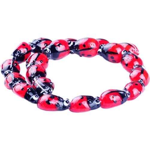 19pcs/string red black 10*15mm ladybug shape pattern glazed glass lampwork beads for bracelet necklace DIY jewelry making