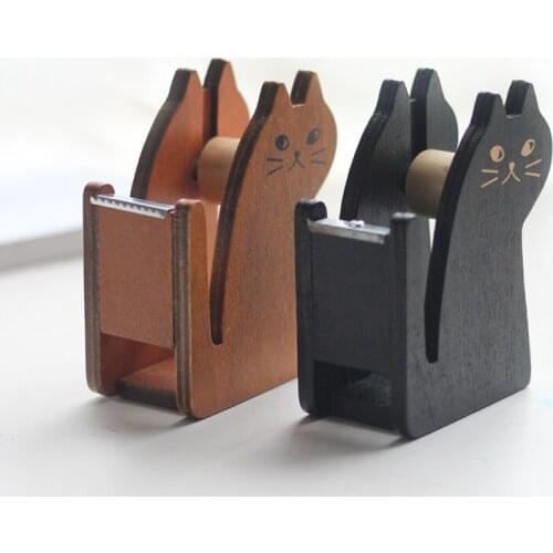 2018 new tape dispenser kawaii retro wooden cat styling tape cutter Miranda cat manufacturer wholesale cute stationery