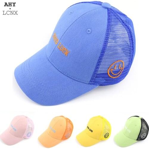 2020 New Summer Baby baseball Cap For boys girls hats Embroidered letters Good Luck Children Sun hat breathable net mesh cap