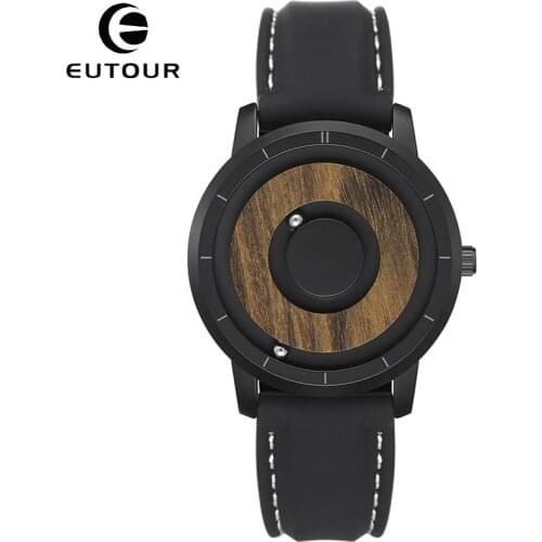 EUTOUR Wood Watch Men Watches Magnetic Magnet Metal Beads Ball Mens Wooden Dial Black Quartz Watch Creative Mens Reloj Saat