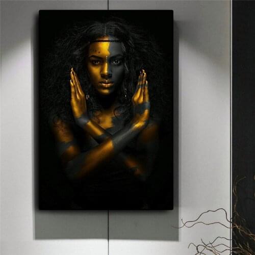 Black and Gold African Nude Woman Indian Oil Painting on Canvas Posters and Prints Scandinavian Wall Art Picture for Living Room
