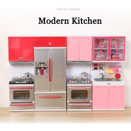 Children Simulation Kitchen Cooking Miniature Model pretend play Toys Modern Kitchen with light sound For Kids Educational toys