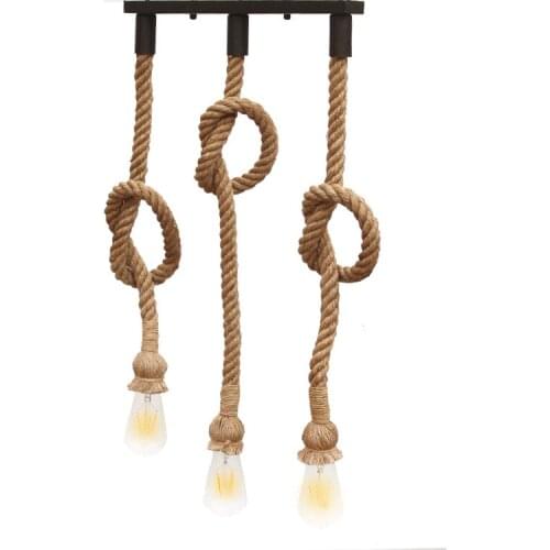 E27 Retro Three Head Hemp Rope Pendant Lamp LEDBulb Holder Hanging Light Fixture For Country Vintage Industrial Style Home Decor