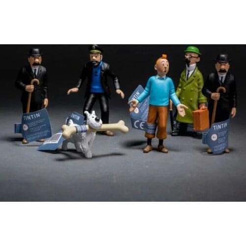 6pcs/1set 8-9cm size The Adventures of Tintin action figure doll hard PVC kid collection gift model toy