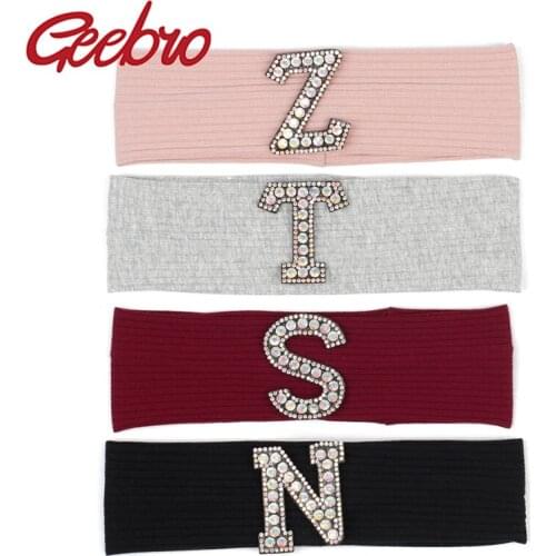 Geebro Newborn Baby Girls AB Crystal Rhinestone letter Cotton headbands Kids Childs Toddler Ribbed Elastic Hair band Accessories