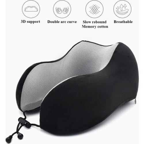 Memory Foam Flannel U-shaped Pillow Cervical Pillow Magnetic Cloth Neck Pillow Travel Airplane Pillow Portable Sleeping Pillow