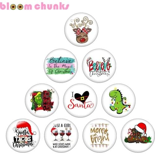 MERRY Christmas hat deer BLIEVE glass snap button Round photo glass cabochon jewelry flat back Making findings C1272