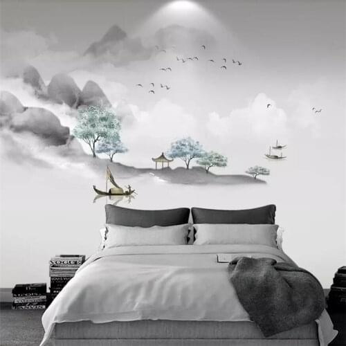 Custom wallpaper 3d photo murals new Chinese artistic conception simple ink landscape Hotel living room tv background wall paint