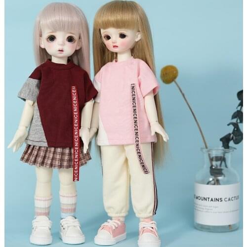 BJD dolls 6:1 / 6 babys color contrast splicing ribbon T-shirt