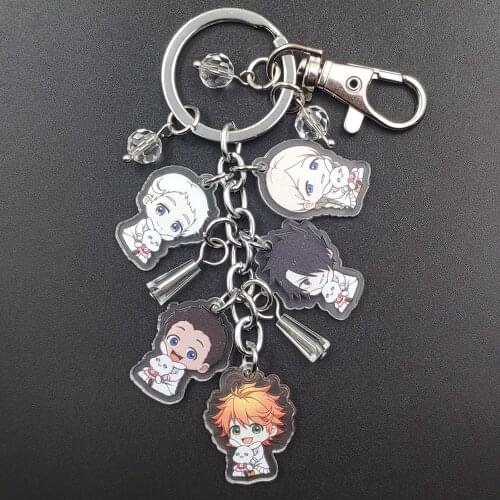 The Promised Neverland Delicate Manual Acrylic Anime Key Ring Cartoon Keychain Flash Beads Schoolbag Purse Decoration Gift