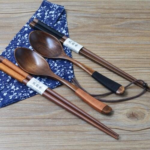Chinese Chopsticks Environmentally Friendly Portable Wooden Cutlery Sets Wooden Chopsticks Spoons Fork Travel Suit