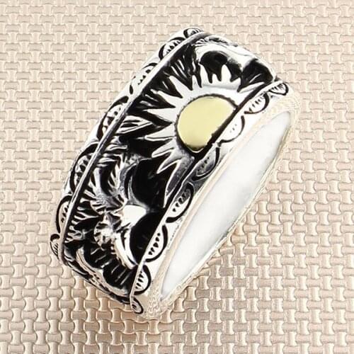 Sun with Bird Motif Sterling Silver Ring Animal Ring Handmade Vintage Jewelery For Men Made in Turkey