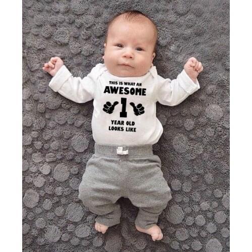 Infant Jumpsuit This Is What An Awesome One Year Old Looks Like Letter Infant Toddler Baby Long Sleeve Jumpsuit Outfits