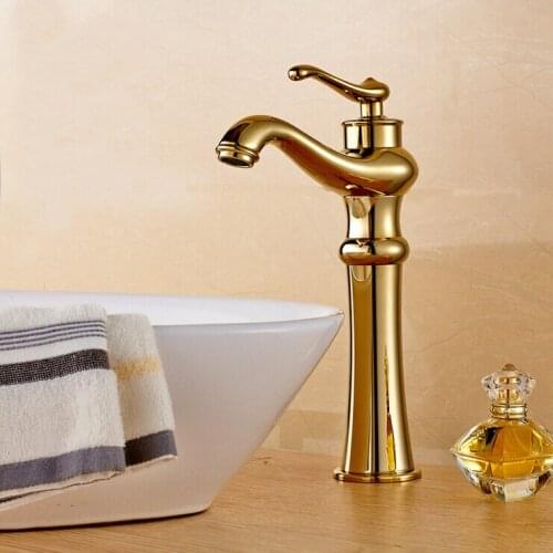 L16031 - Luxury Brass Material Polish and Gold Color Hot & Cold Water Lavatory Faucet