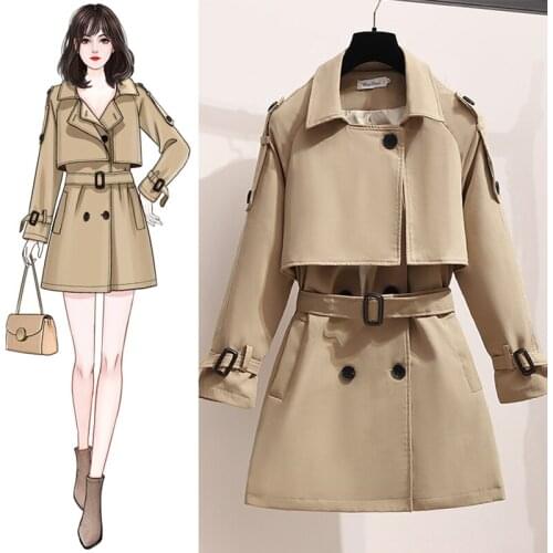HOT Spring Autumn Short windbreaker British coat Little chap Obviously high All-match Fashion Khaki Black Elegant Womens coat
