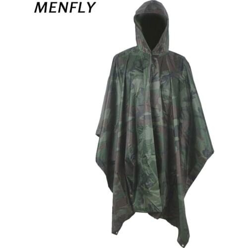 MENFLY PVC Woodland Camouflage Poncho Outdoor Jungle Cloak Rain Cap Forest Rainproof Charge Jackets Outing Waterproof Raincoat