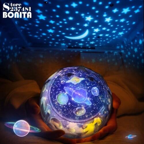 Night light Rotating Starry projection lamp Earth Constellation Moon Remote control desk lamp Lovers Christmas birthday Gift