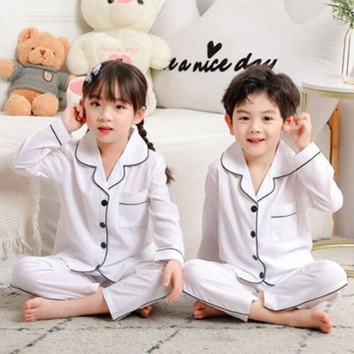 New Boys Pajamas Set Summer Childrens Long Sleeve T-Shirts Trousers Cotton Cardigan Pyjamas Teen Girls Home Wear Suits Kids