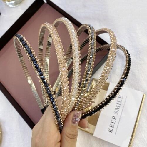 CN Headbands ободок For Women Shiny Rhinestone Hair Hoop Bezel Crystal Head Band Thin Hairband Hair Accessories обруч для волос