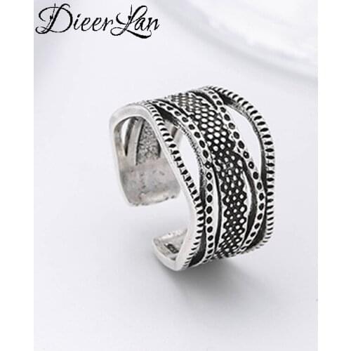Personality Fashion Vintage Silver Color Big Chain Rings For Women Punk Thai Silver Resizable Rings