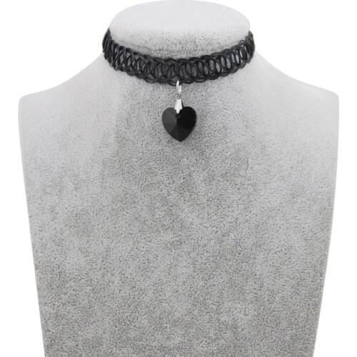 Original New Hot Crystal Tattoo Choker Stretch Necklace Women Vintage Elastic Black Heart Chocker Necklaces Girls Jewelry Gift