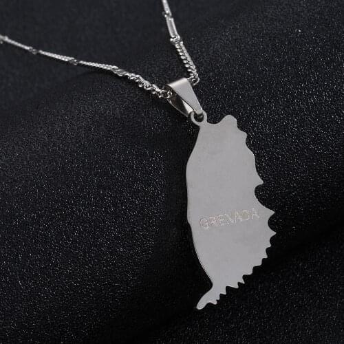 Stainless Steel Grenada Island Map Pendant Necklaces Caribbean Map Charm Jewelry