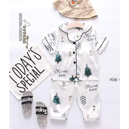 IENENS Summer Pajamas Clothes Boy Girl Sleepwear Clothing Sets Baby Short Sleeve Tops + Long Pants Kids Nightclothes Suits 0-3Y