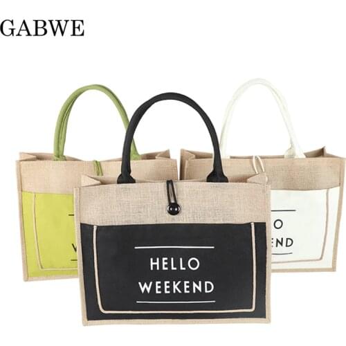 GABWE High Quality Women Linen Luxury Tote Large Capacity Female Casual Shoulder Bag Lady Daily Handbag Fresh Beach Shopping Bag