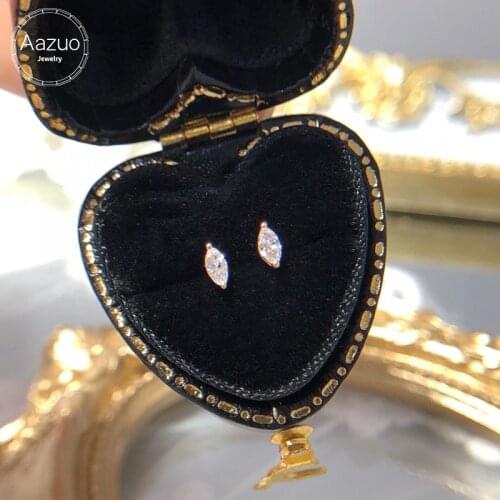 Aazuo 18K Rose Gold Real Diamonds Mini Lovely Horseeye Shape Stud Earring Au750 For Woman Wedding Engagement Party