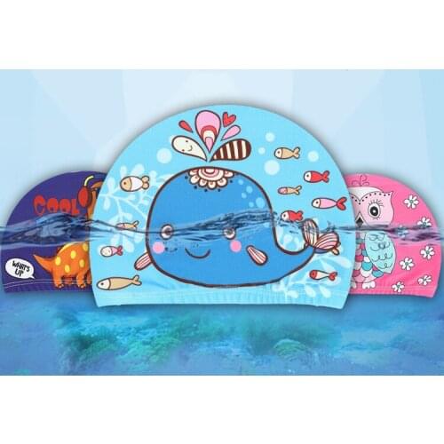 Children Kids Elastic Fabric Cartoon Swimming Cap Swiming Pool Water Sport Protect Ears Hat Swim Bathing Hats Caps Boys Girls