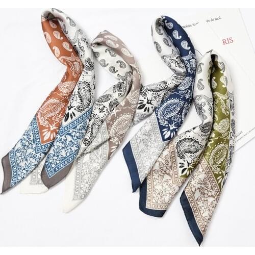 70cm Fashion Paisley Print Kerchief Hair Scarf For Women Silk Satin Headband Hijab Scarfs Female Square Neck Scarves For Ladies