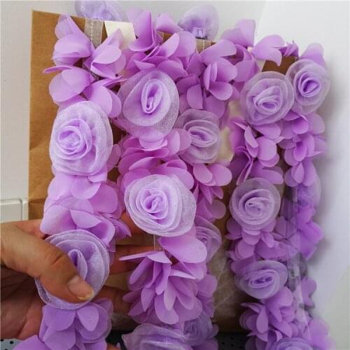 Handmade diy super good quality chiffon stereo lace flowers trim home curtain rose flower lace accessories