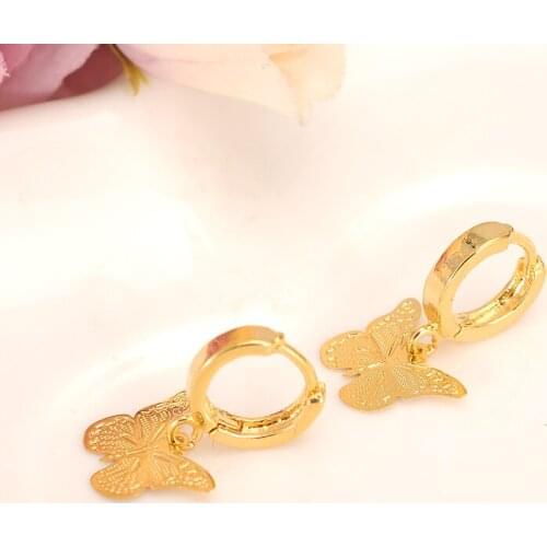 Skytalenbao Brand Solid Fine 18 K Yellow gold G/F Luxury Butterfly Charm Earring Fashion Gold Women Girl Jewelry Gift pretty