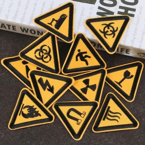 Triangle Traffic Sign Patches For Clothes Stripes Iron On Transfer Appliques Clothing Sticker Embroidery Badges For Backpack DIY