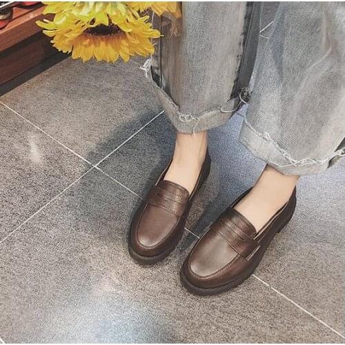 Harajuku Lolita Shoes JK Uniform Flats School Students Dress Shoes Black Brown for Adult Girls Women