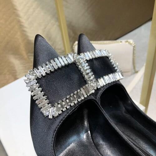 Spring high heels pumps wedding silk material square buckle shoes heel shoes pointed toe high-heeles shoes sexy party career