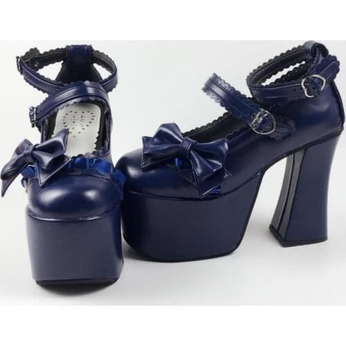 Princess sweet Lolita Shoes Single shoes high heels deep silk ribbons bow ties horse hoof and shoes Gothic platform an1124