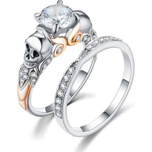 Vintage Skull Shaped Ring Purple CZ Cubic Zirconia Fashion Women Black Gold Color Rings Wholesale Jewelry