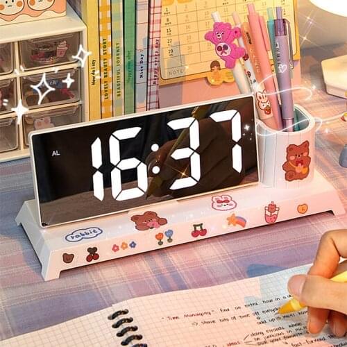 W&G Ins Pen Holder LED Clock Snooze Alarm Student 2021 New Wake Up Wake Up Children Girl Desktop Organizer Clock Digital Clock